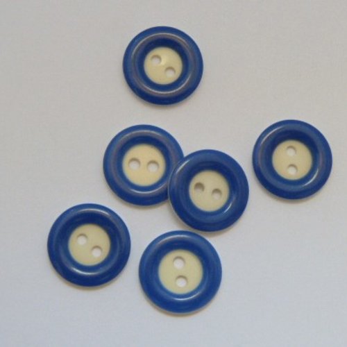 6 boutons écru et bleu 17 mm