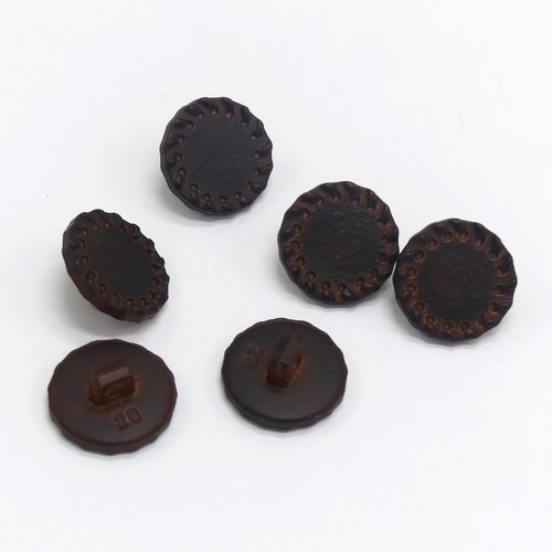 6 boutons plastique marron 18 mm
