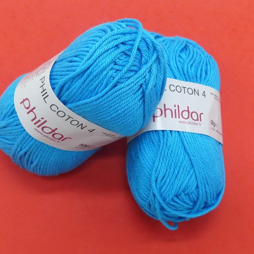 Lot 2 pelotes phildar phil coton 4 turquoise