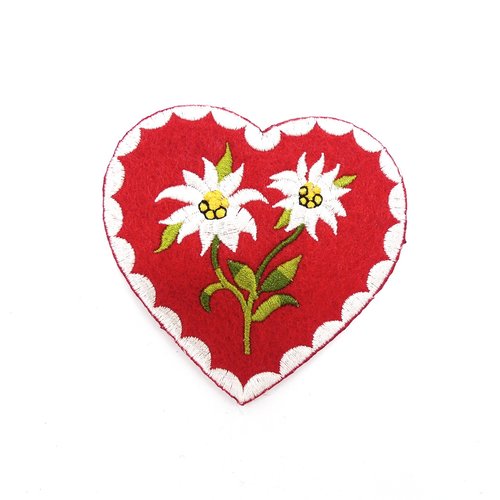 Ecusson thermocollant coeur rouge motif fleurs