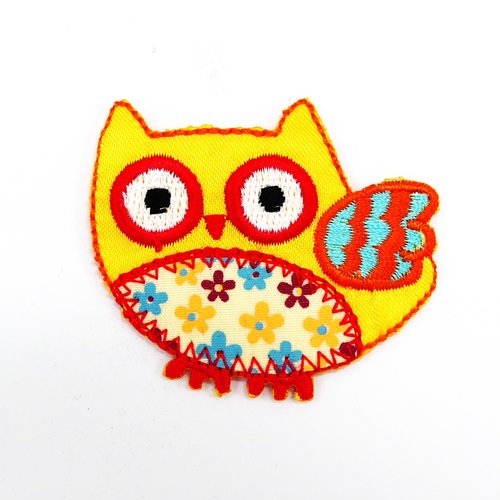 Ecusson thermocollant hiboux jaune motif fleurs