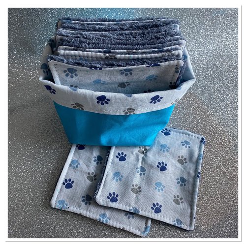 Lingettes démaquillantes, lingettes lavables et son panier assorti