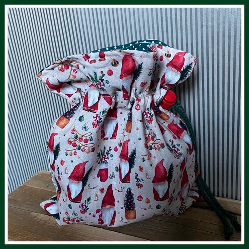 Sac / pochon tissus - sac cadeau de noel - gnomes