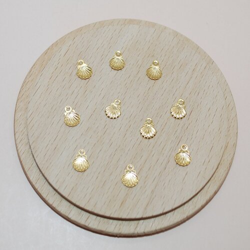 Lot de 10 breloques mini coquillages doré en acier inoxydable pour création de bijoux