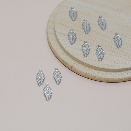 Lot de 5 breloques feuilles filigranes en acier inoxydable argent 13mm pour création de bijoux, pendentif feuille argent