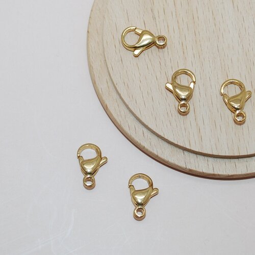 Lot de 5 fermoirs mousquetons doré en acier inoxydable 13mm pour création de bijoux, lot fermoirs 13mm