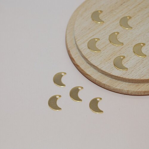 Lot de 5 mini breloques lunes en acier inoxydable doré 10mm pour création de bijoux