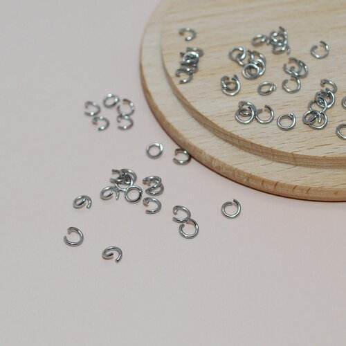 Lot de 50 anneaux de jonction en acier inoxydable argent pour création de bijoux, lot anneaux 5mm