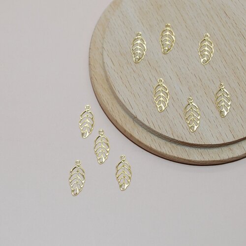Lot de 10 breloques feuilles filigranes en acier inoxydable doré 13mm pour création de bijoux