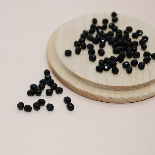 Lot de 20 perles à facettes noires en verre tchèque de bohème pour création de bijoux, perles 4mm