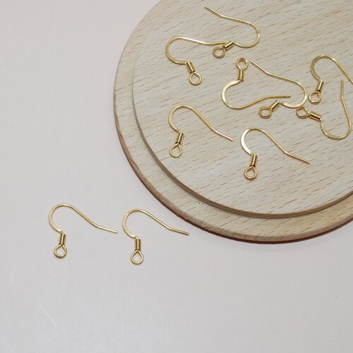 Lot de 10 boucles d oreille dormeuses doré en acier inoxydable 17x15mm pour création de bijoux, lot dormeuses crochets acier doré