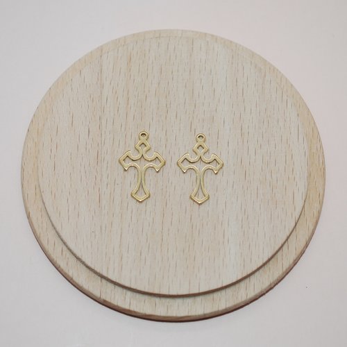 Lot de 2 breloques mini croix en acier inoxydable doré pour création de bijoux, pendentif croix doré