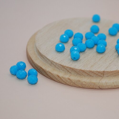 Lot de 20 perles à facettes bleue turquoise en verre, perles 6x4mm