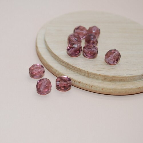 Lot de 10 perles à facettes mauves en verre tchèque de bohème pour création de bijoux, perles 8mm
