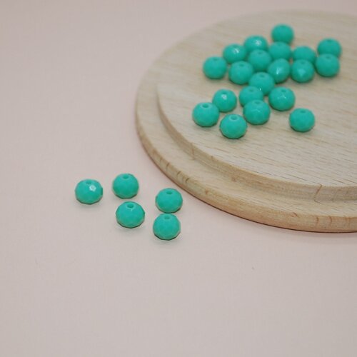 Lot de 20 perles à facettes vert emeraude en verre pour création de bijoux, perles 6x4mm
