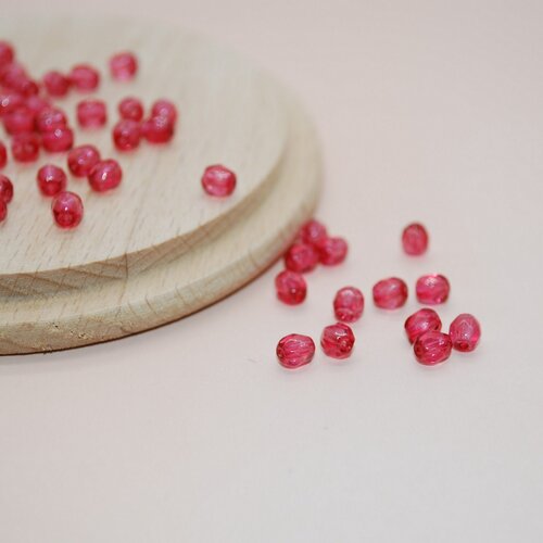 Lot de 20 perles à facettes rose framboise en verre tchèque de bohème pour création de bijoux, perles 4x3mm