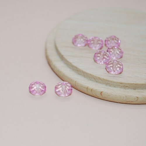 Lot de 10 perles à facettes roses en verre pour création de bijoux, lot perles 8mm