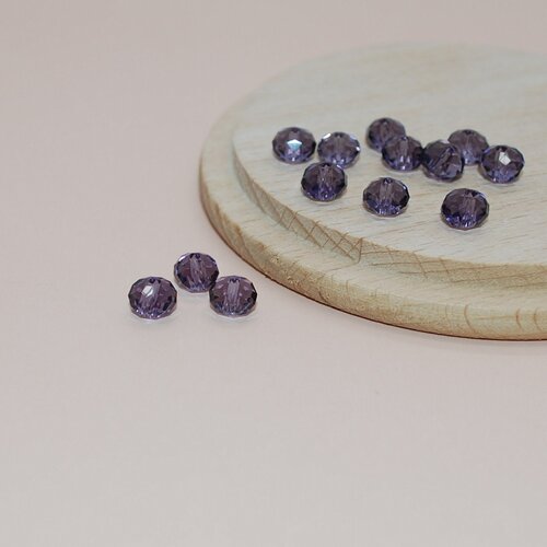 Lot de 10 perles à facettes violettes en verre pour création de bijoux, perles 6x5mm
