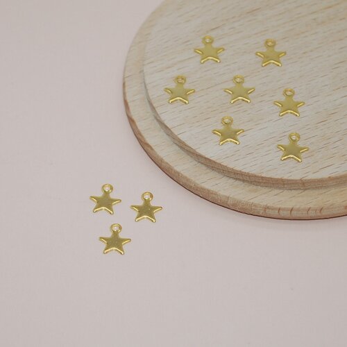 Lot de 5 mini breloques étoiles en acier inoxydable doré 9mm pour création de bijoux, breloque etoiles doré