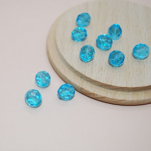 Lot de 10 perles à facettes bleue turquoise en verre tchèque de bohème pour création de bijoux, perles 8mm