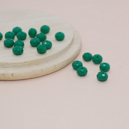 Lot de 15 perles à facettes vertes en verre pour création de bijoux, perles 6x4mm