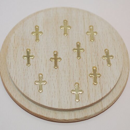 Lot de 5 mini breloques croix en acier inoxydable doré 12mm pour création de bijoux