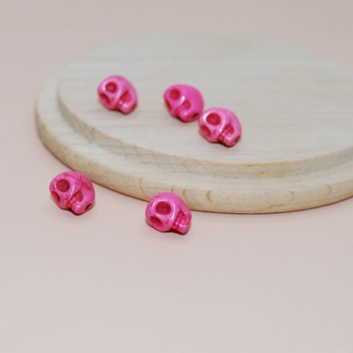 Lot de 10 perles têtes de mort roses 8mm pour création de bijoux, perles roses, breloques tete de mort