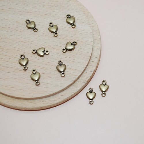 Lot de 10 mini connecteurs coeurs bronze pour création de bijoux, breloque coeur bronze