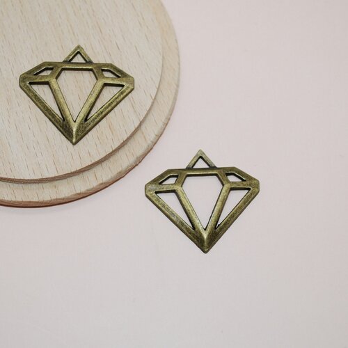 Lot de 2 breloques pendentifs diamants bronze pour création de bijoux, pendentif diamant bronze