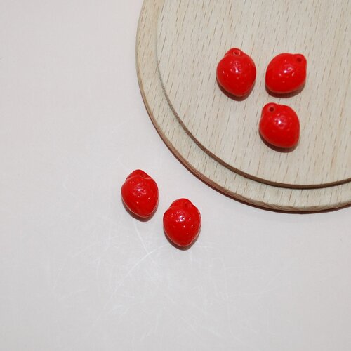 Lot de 5 perles fraises rouges pour création de bijoux