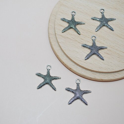 Lot de 5 breloques étoiles de mer argent pour création de bijoux, breloques etoiles de mer argent