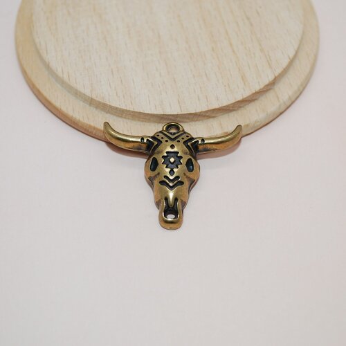 Pendentif crane de buffle bronze pour création de bijoux, breloque tete de mort bronze