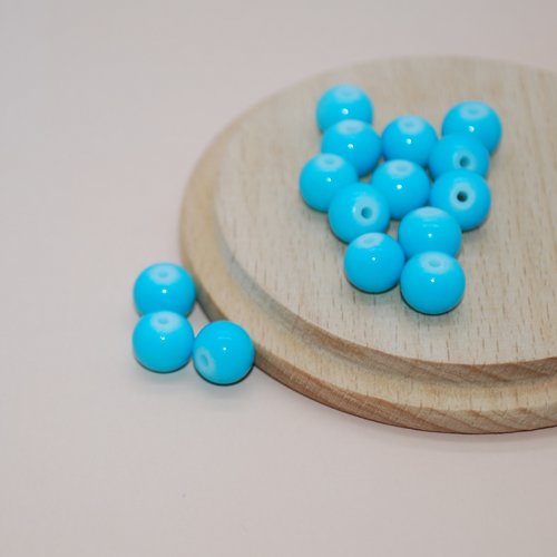 Lot de 20 perles rondes en verre turquoise, lot perles bleues 8mm