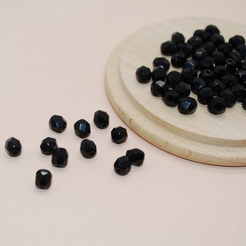 Lot de 20 perles à facettes noires en verre tchèque de bohème pour création de bijoux, perles 6mm