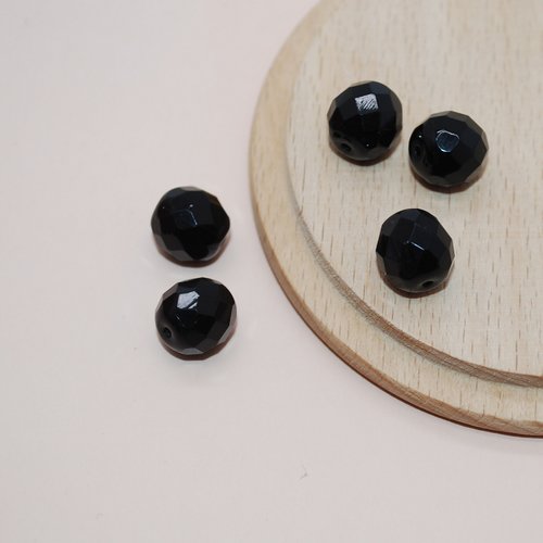 Lot de 10 perles à facettes noires en verre tchèque de bohème pour création de bijoux, perles 10mm