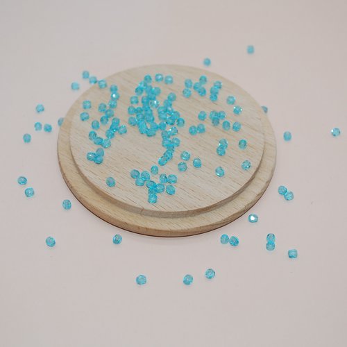 Lot de 50 perles à facettes bleue turquoise en verre tchèque de bohème 3mm pour création de bijoux, perles turquoises en verre