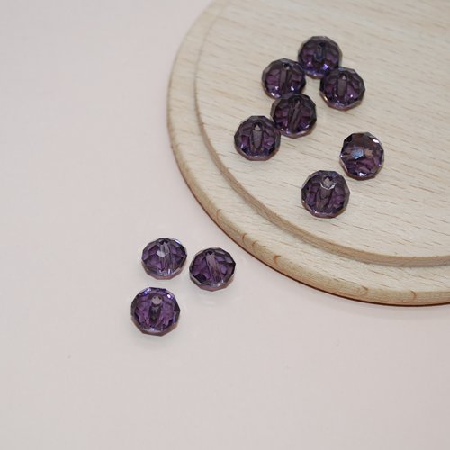 Lot de 10 perles à facettes violettes en verre pour création de bijoux, perles 8x6mm