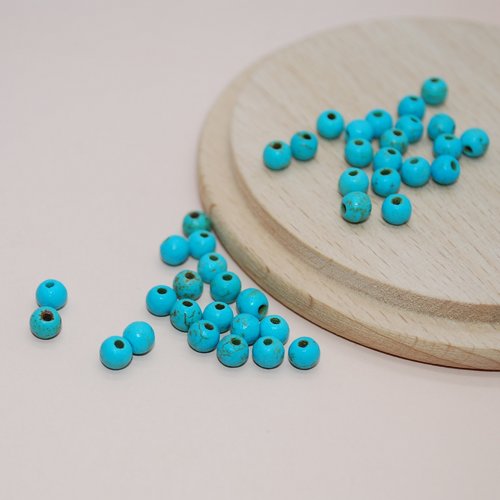 Lot de 20 perles bleues turquoises pour création de bijoux, lot perles 4mm