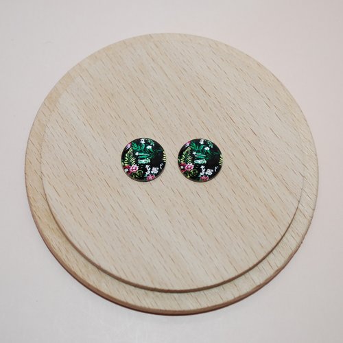 Lot de 2 cabochons fleurs en verre 12mm, lot de 2 cabochons fleuris