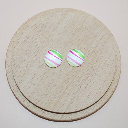 Lot de 2 cabochons rayés en verre 12mm