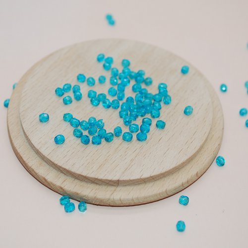 Lot de 50 perles à facettes bleue turquoise en verre tchèque de bohème 3mm pour création de bijoux, perles turquoises en verre
