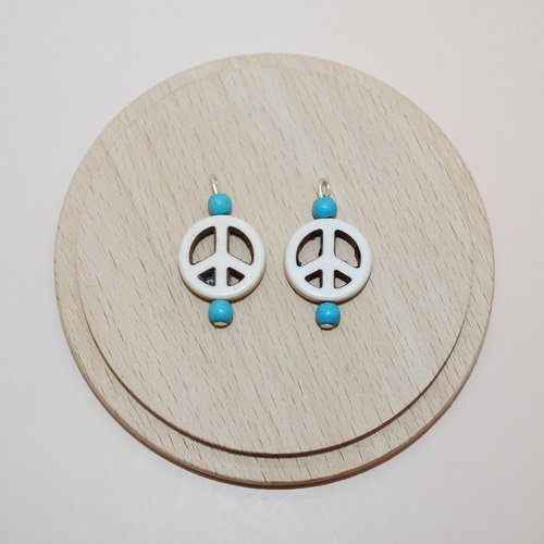 Lot de 2 breloques peace & love blanc et turquoise, pendentif peace & love