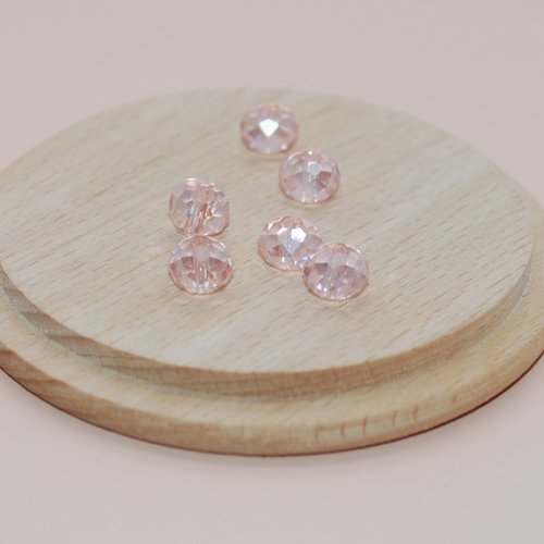 Lot de 10 perles à facettes roses en verre, lot perles 8mm