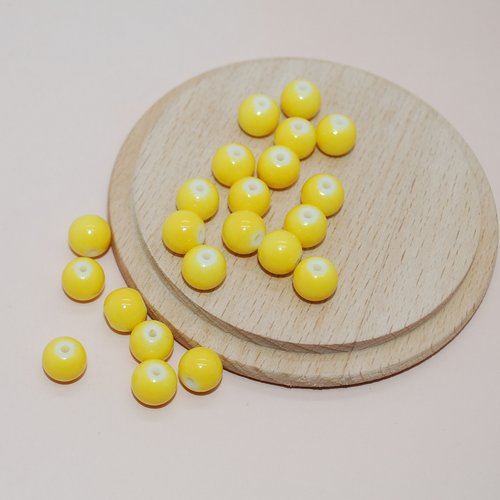 Lot de 20 perles rondes en verre jaune pour création de bijoux, lot perles 8mm