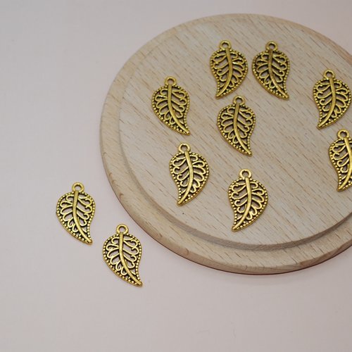 Lot de 5 breloques feuilles dorées pour création de bijoux