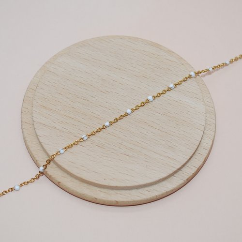 Chaine fine blanche en acier inoxydable doré et email x50cm pour création de bijoux, chaine acier inoxydable