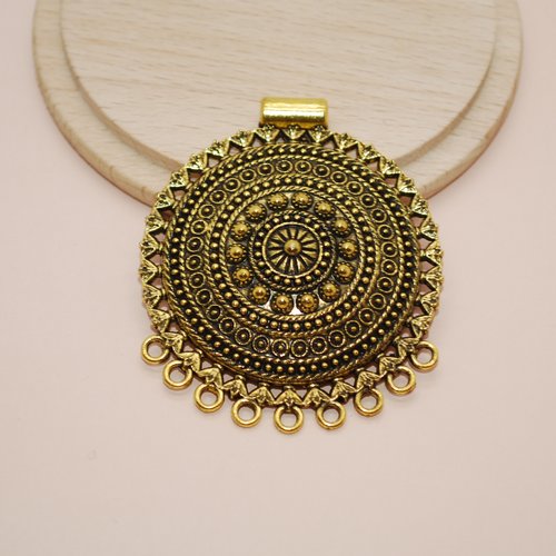 Grand pendentif ethnique doré pour création de bijoux, pendentif mandala pendoeth01