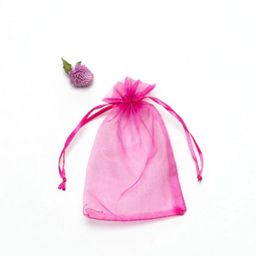Lot de 5 pochettes cadeaux en organza rose fuchsia 7x9cm, sacs cadeaux organza rose fuchsia