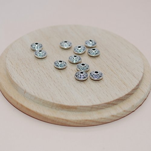 Lot de 10 perles séparatrices argents vieillis pour création de bijoux, lot perles argent perar1011/5mm
