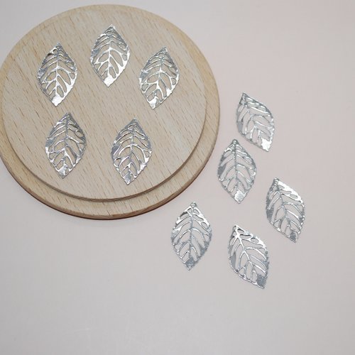Lot de 10 breloques feuilles filigranes argent pour création de bijoux